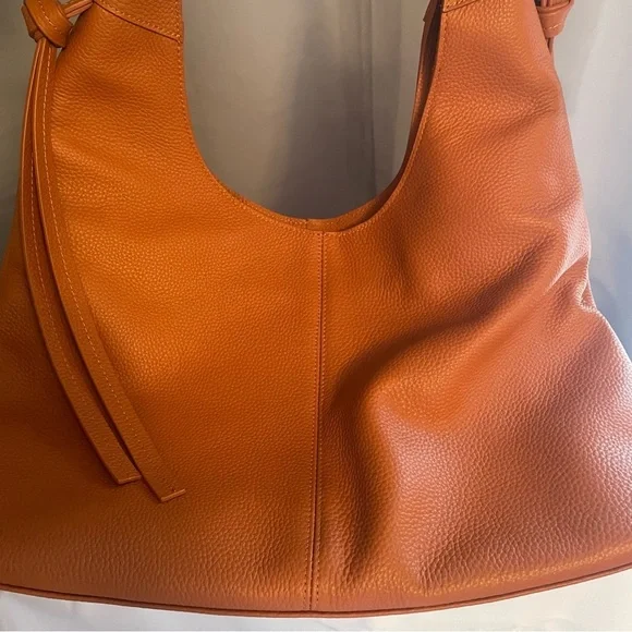 Laggo Hobo Bag Brown Tan Genuine Leather NWOT Pebbled Ruched Strap Bella